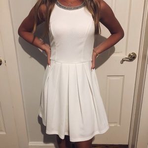 White A-line Dress with jeweled neckline